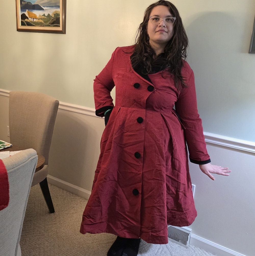 FONTAINE COAT DRESS - RED RIBBED RAYON Trashy Diva - Picture 14 of 16